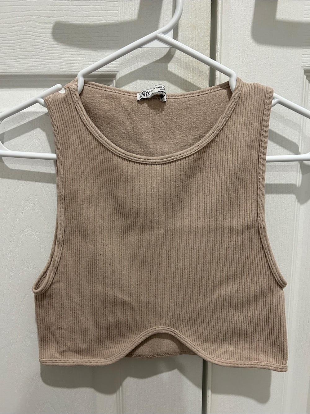 Ribbed Crop Tank Top - Beige